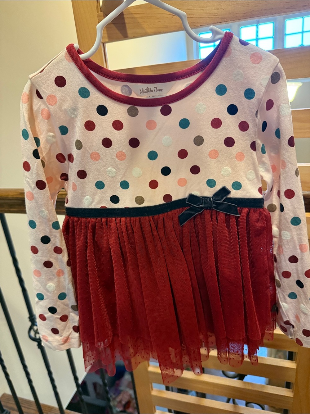 Matilda Jane Pink Polka Dot Top with Red Tulle Skirt